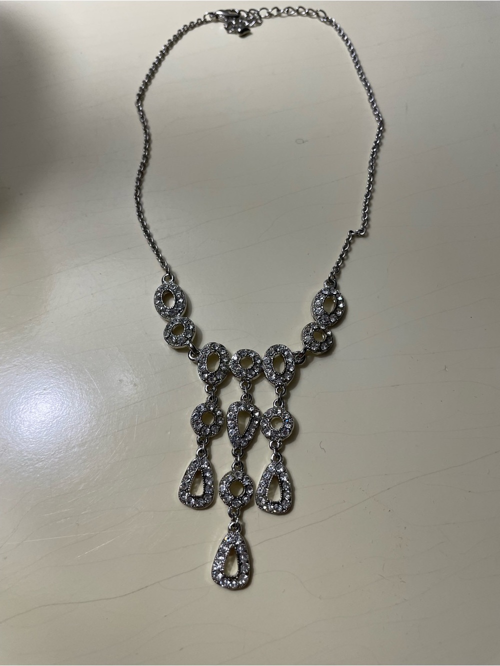 Silver Crystal Teardrop Necklace and Earrings Set - Silver Tone - Picture 8 of 13
